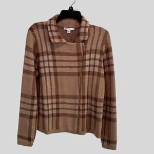 Isaac Mizrahi Live Plaid Knit Jacket Medium Brown Beige Womens Apparel Siz M
